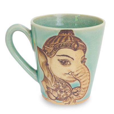 Celadon ceramic mug, 'Baby Ganesh'