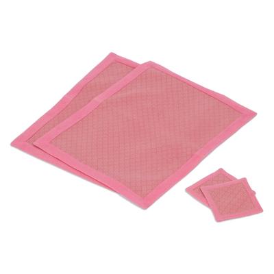 Rose Day,'Set of 2 Pink Cotton Placemats and Coast...