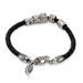 Angel of Nature in Black,'Black Braided Leather Bracelet with Sterling Silver Pendants'