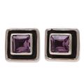 Regal Frame,'Square Amethyst Stud Earrings from India'