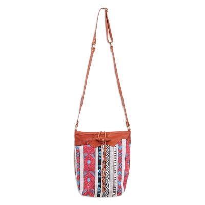 Joyful Journey in Red,'Patchwork Cotton Blend Sling Bag from Thailand'