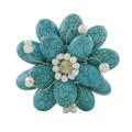 Pearl brooch pin, 'Blue Azalea' - Floral Turquoise Colored Brooch Pin