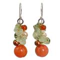 Cultured pearl and carnelian cluster earrings, 'Spicy Peach'