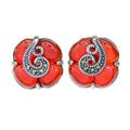 Orange Clover,'Sterling Silver Marcasite and Orange Onyx Clover Earrings'