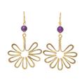 Gold plated amethyst dangle earrings, 'Sunflower'