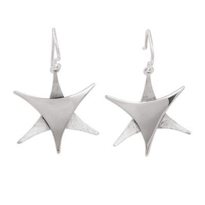 'Stars Over Taxco' - Handcrafted Star Fine Silver Dangle Earrings