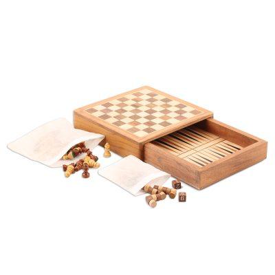 Double Trouble,'Mini Acacia Wood Chess and Backgam...