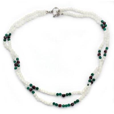 Rainbow moonstone and garnet strand necklace, 'Delhi Adventure'