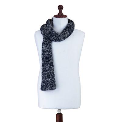Blue Boucle,'Peruvian Alpaca Blend Scarf in Blue and Grey Boucle'