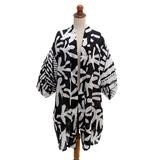 Coral Sea in Black,'Hand Painted Black and White Silk Kimono Jacket'