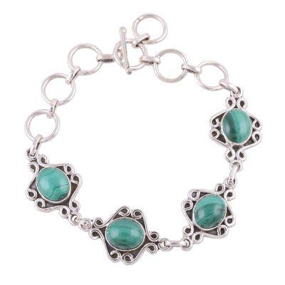 Lush Connection,'Malachite Swirling Link Bracelet Crafted in India'