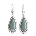 Subtle Drop,'Teardrop Apple Green Jade Dangle Earrings from Guatemala'