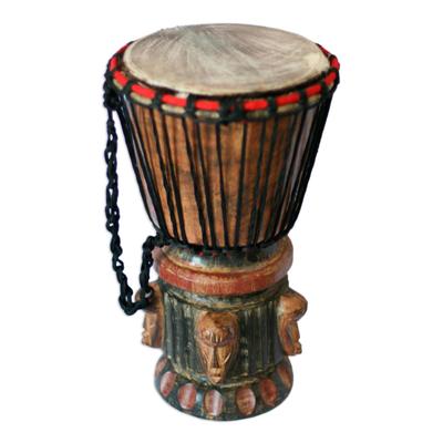 Wood djembe drum, 'Think Together' - Fair Trade Wo...