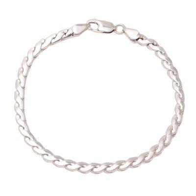 Serpentine Gleam,'Sterling Silver Serpentine Chain Bracelet from India'