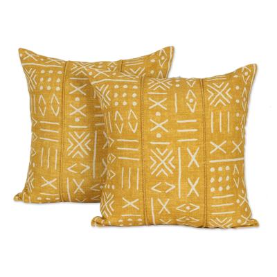 Goldenrod Fields,'Goldenrod Cotton Cushion Covers from India (Pair)'