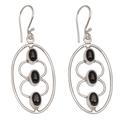 Three Souls,'Sterling Silver Oval and Black Onyx Dangle Earrings'