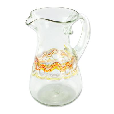 Orange Reef,'Hand Blown Recycled Glass Pitcher wit...