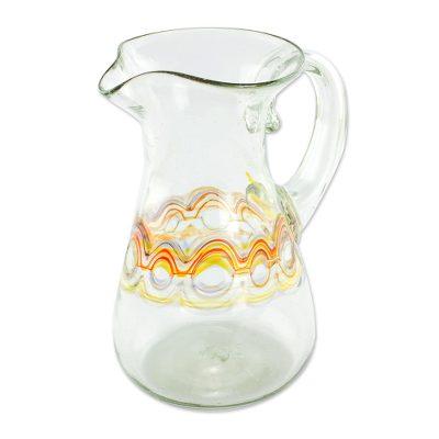 Orange Reef,'Hand Blown Recycled Glass Pitcher with Orange Motifs'