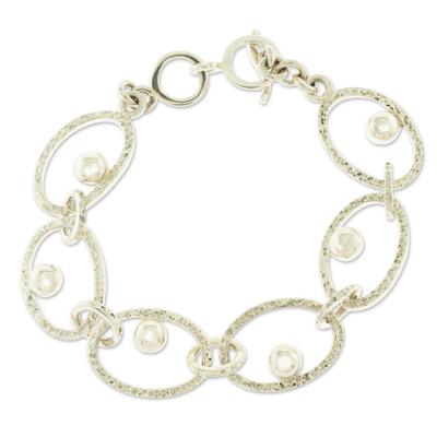 Linked Glimmer,'Artisan Crafted Link Bracelet with Mexican Silver 950'
