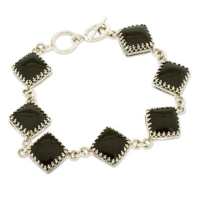 Geometric Obsidian,'Obsidian and Silver Link Bracelet from Mexico'