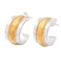 'Handmade Gold Accented Sterling Silver Half-Hoop Earrings'