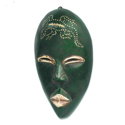 Green Nomsa,'Dark Green Sese Wood African Mask from Ghana'
