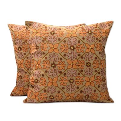 Cotton cushion covers, 'Morning Marigolds' (pair)