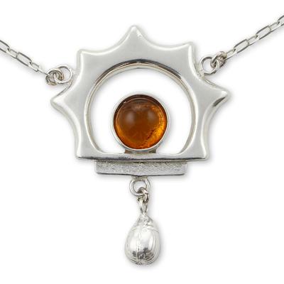 'Leo Sun' - Unique Sterling Silver Sunshine Necklace with Amber