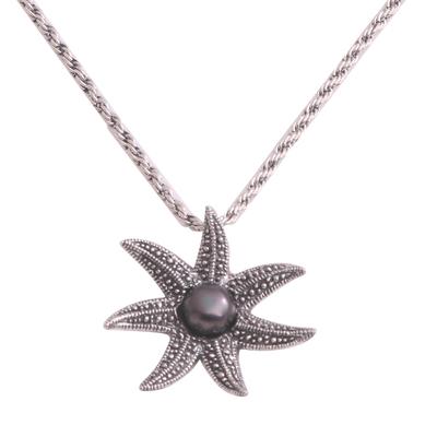 Galang Starfish in Black,'Cultured Pearl Starfish Necklace in Black from Bali'
