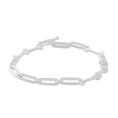 Cool Shine,'Brushed-Satin Sterling Silver Link Bracelet from Thailand'