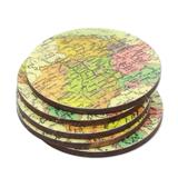 Countries of the World,'Round Laminated Wood Map Coasters (Set of 5) from India'