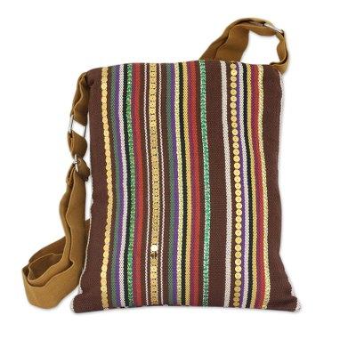 Cotton cross-body shoulder bag, 'Earthly Beauty'