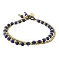 Valley of Lapis,'Handmade Lapis Lazuli Brass Beaded Bracelet with Loop'