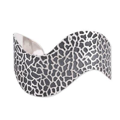 Sophisticated Savannah,'Modern Abstract Motif Sterling Silver Cuff Bracelet'