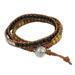 Onyx and jasper leather wrap bracelet, 'Hill Tribe Sunshine'