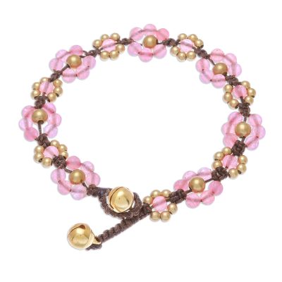 Blooming with Love,'Pink Quartz Beaded Macrame Bracelet from Thailand'