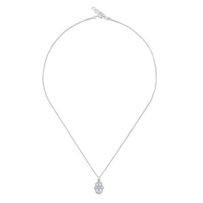 Beautiful Symmetry,'Modern Floral Motif Sterling Silver Pendant Necklace'