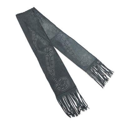 Sophisticated Lady,'Grey Suede Leather Scarf from Bali'