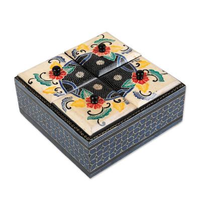 Javanese Secret,'Floral Batik Wood Decorative Box from Indonesia'