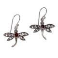 'Enchanted Dragonfly' - Handcrafted Indonesian Silver and Garnet Earrings