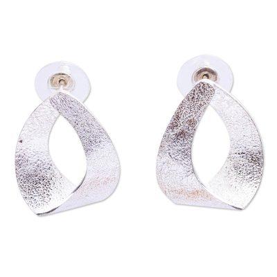 Taxco Ribbons,'Textured Taxco Silver Earrings'