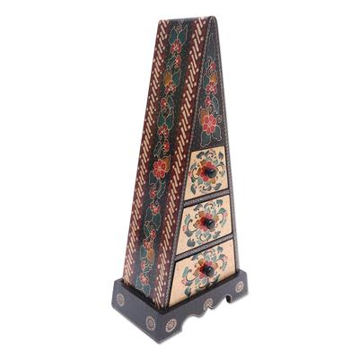 Pyramid of Flowers,'Hand Crafted Decorative Floral Batik Box'