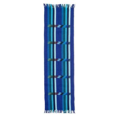 Indigo Rainbow,'Woven Colorful Cotton Table Runner in an Indigo Base Hue'