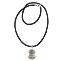 Silent Buddha,'Sterling Silver and Leather Pendant Necklace of Buddha'