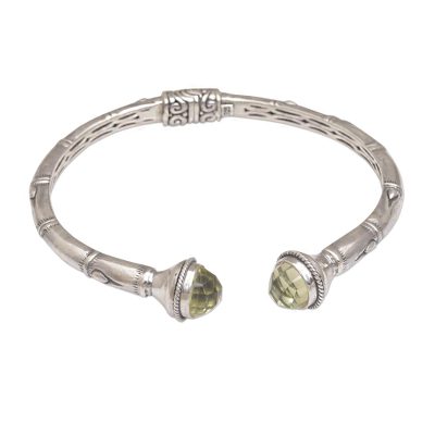 Talk to Me,'Sterling Silver and Prasiolite Hinged Balinese Cuff Bracelet'
