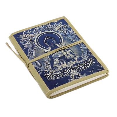 Buddha in Blue,'Unlined Handmade Paper Journal with Buddha Image'