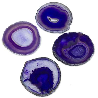Lilac Water Drops,'Purple Blue Agate Coasters (Set of 4) from Brazil'