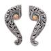 Magnificent Waves,'Sterling Silver Drop Earrings with Wave and Floral Motif'