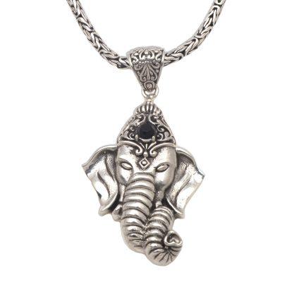 Ganesha's Crown,'Ganesha Themed Pendant Necklace with Onyx'