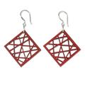 Geometric Composition,'Geometric Recycled Wood Dangle Earrings in Red'